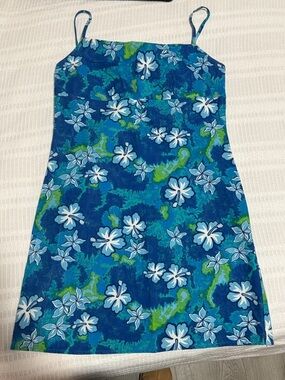 Pelican Cove Blue Floral Spaghetti Strap Dress